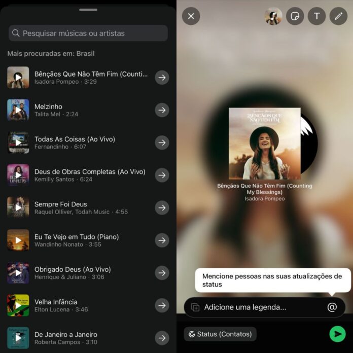 Nova atualização do WhatsApp permite colocar música no status; veja como funciona