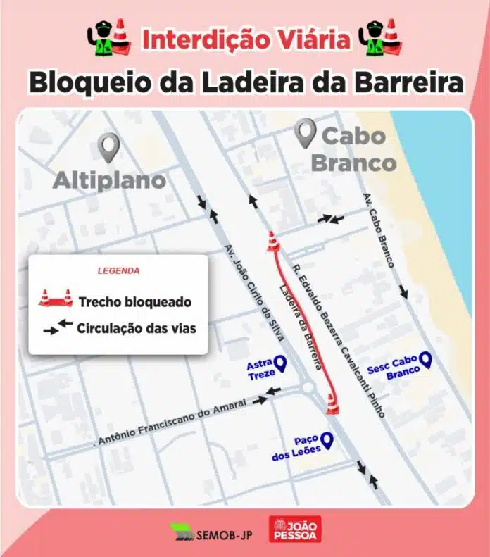 Ladeira entre Altiplano e Cabo Branco, em João Pessoa, é interditada para avaliação técnica