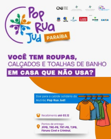Campanha do Mutirão PopRuaJud 2025 arrecada roupas e calçados na Paraíba