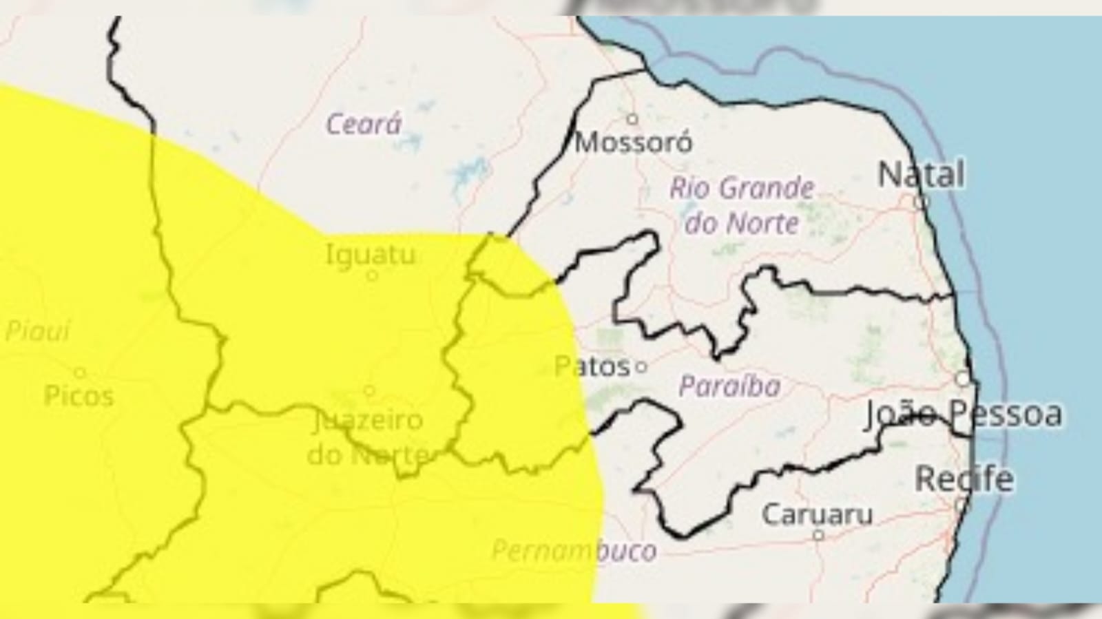 Alerta do Inmet abrange a Paraíba e outros estados. (foto: reprodução/Inmet)